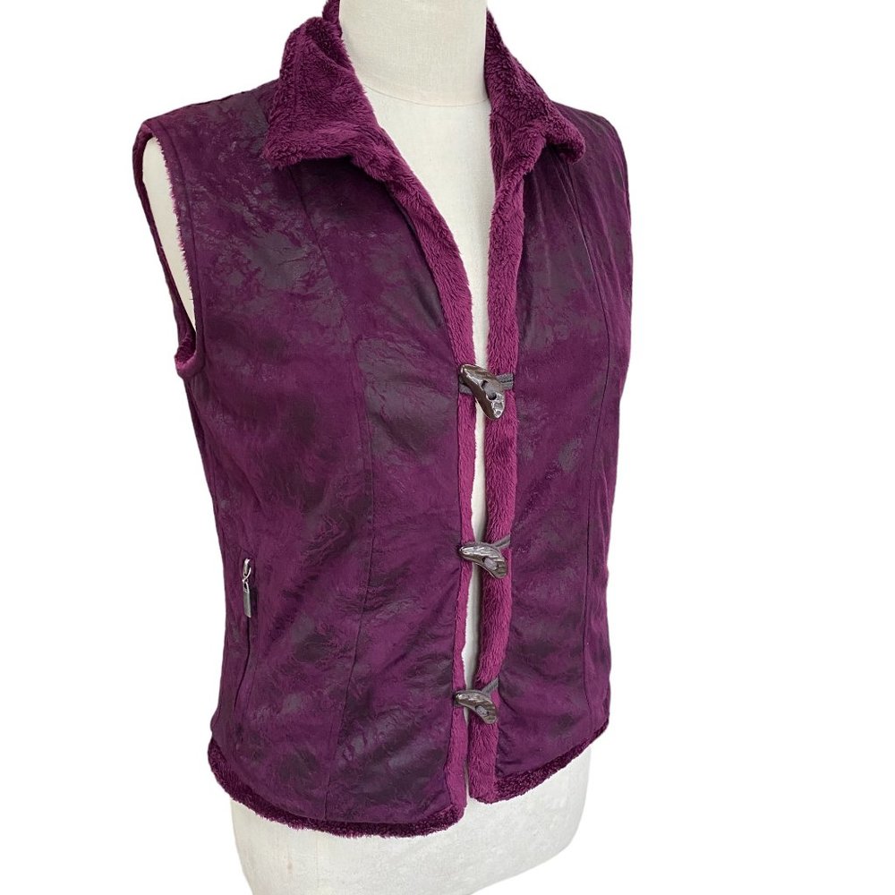 Wooly Bully Wear Colorado Reversible Faux Suede Vest Fleece Fur Ski Slopes Sz S